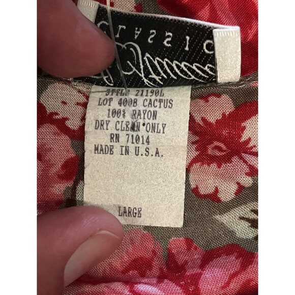 Le Studio Classic Shirt Womens Large Pink Red Green Floral Button Up Rayon USA - Picture 7 of 8